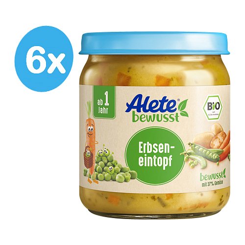 Alete BIO Příkrm zelenina s hráškem a vepřovým masem 12m+ 6x250 g