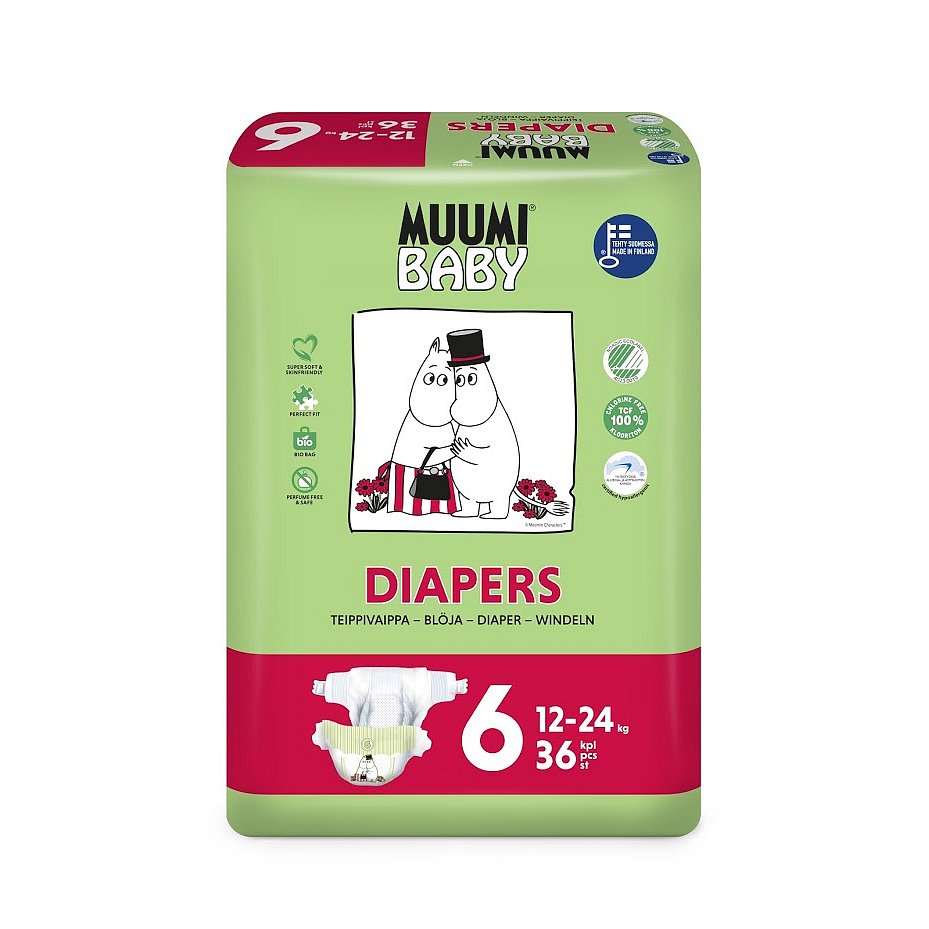 MUUMI Baby Junior 36 ks (12-24 kg) – jednorázové pleny