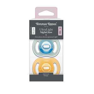 Tommee Tippee Silikonový dudlík Ultra-Light Night 6-18m 2 ks oranžová a modrá