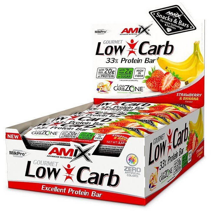 AMIX Low-Carb 33% Protein Bar, Jahoda-banán, 15x60g