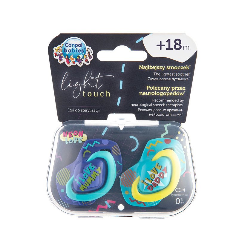 Canpol babies Light Touch Neon Love set dudlíků 18+ měsíců modrý 2ks