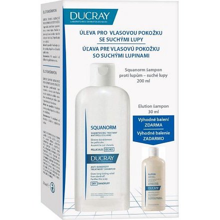Ducray Squanorm Šampon proti suchým lupům 200ml + Elution šampon na léčbu lupů 30ml zdarma