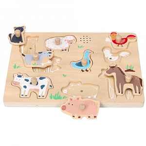 Dřevěné zábavné vkládací puzzle se zvukem, Farma