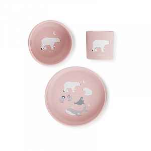 Saro Baby silikonová jídelní sada Polaris Pink