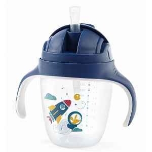 Babyono Nekapající hrneček se zatíženým brčkem, 240 ml, modrý