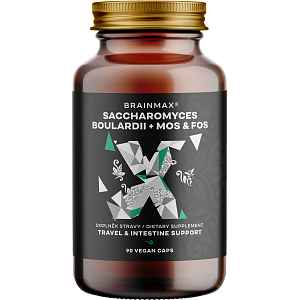 BrainMax Saccharomyces boulardii, Cestovní probiotika s MOS & FOS, 90 rostlinných kapslí