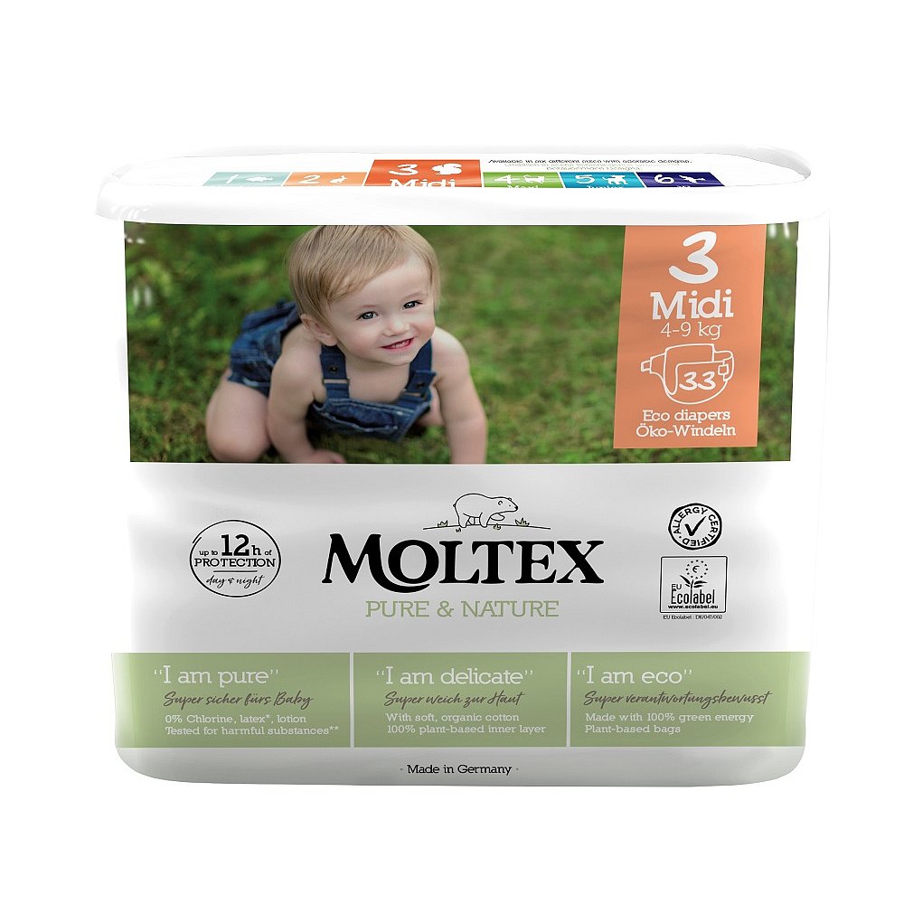 MOLTEX Pure & Nature Plenky Midi 4-9 kg - ekonomické balení (6 x 33 ks)