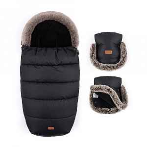 Petite&Mars Set zimní fusak Comfy 4v1 + rukavice na kočárek Furry Forever Black