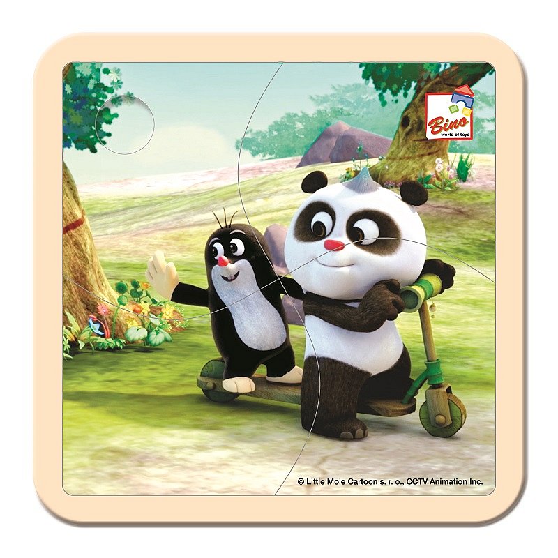 BINO Krtek a Panda koloběžka dřevěné puzzle 4 dílky