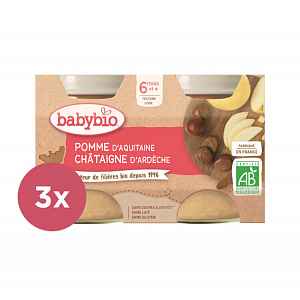 3x BABYBIO Jablko s kaštanovým pyré 2x130 g – ovocný příkrm