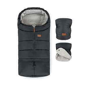PETITE&MARS Zimní set fusak Jibot 3v1 + rukavice na kočárek Jasie Charcoal Grey