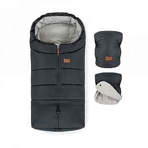 PETITE&MARS Zimní set fusak Jibot 3v1 + rukavice na kočárek Jasie Charcoal Grey