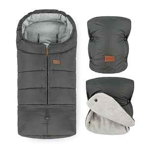 PETITE&MARS Zimní set fusak Jibot 3v1 + rukavice na kočárek Jasie Charcoal Grey