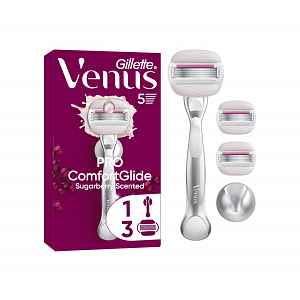 Gillette Venus Pro ComfortGlide Sugarberry holicí strojek, holicí hlavice + nástěnný držáček 3 ks