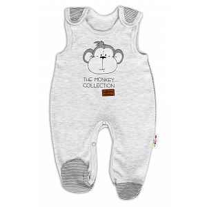 Baby Nellys Kojenecké bavlněné dupačky Monkey - sv. šedý melírek vel.  68