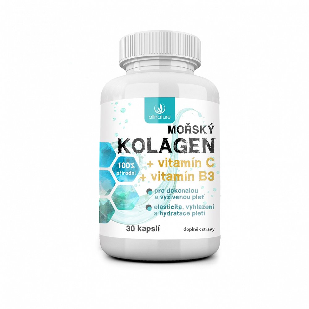 ALLNATURE Mořský kolagen + vitamin C + vitamin B3 30 kapslí