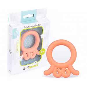 GiliGums Dětské silikonové kousátko Baby Octopus Teether, 3m+, meruňkova, 1 ks