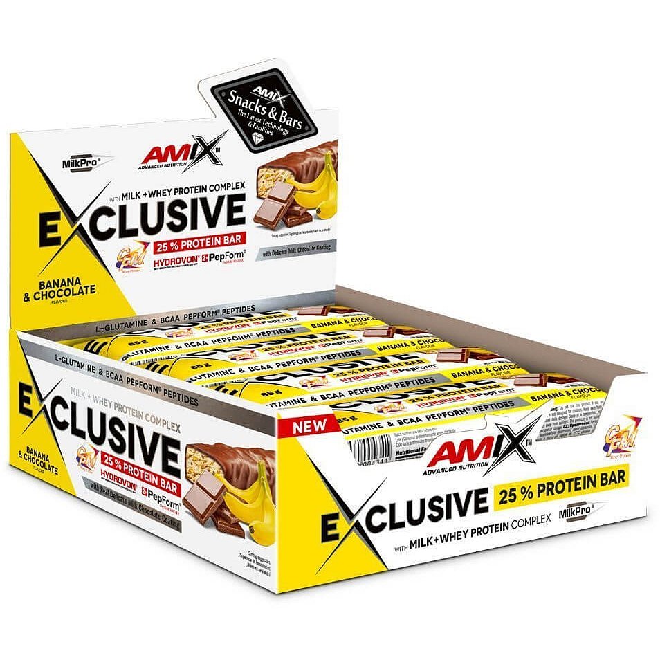 AMIX Exclusive Protein Bar, Banán-čokoláda, 12x85g