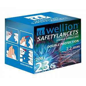 Wellion Safety Lancets 23G jehly jednorázové 200 ks