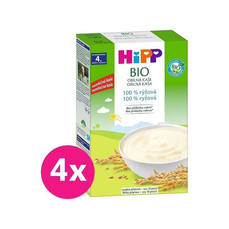 4 x HiPP BIO Obilná kaše 100% rýžová od uk. 4. měsíce, 200 g