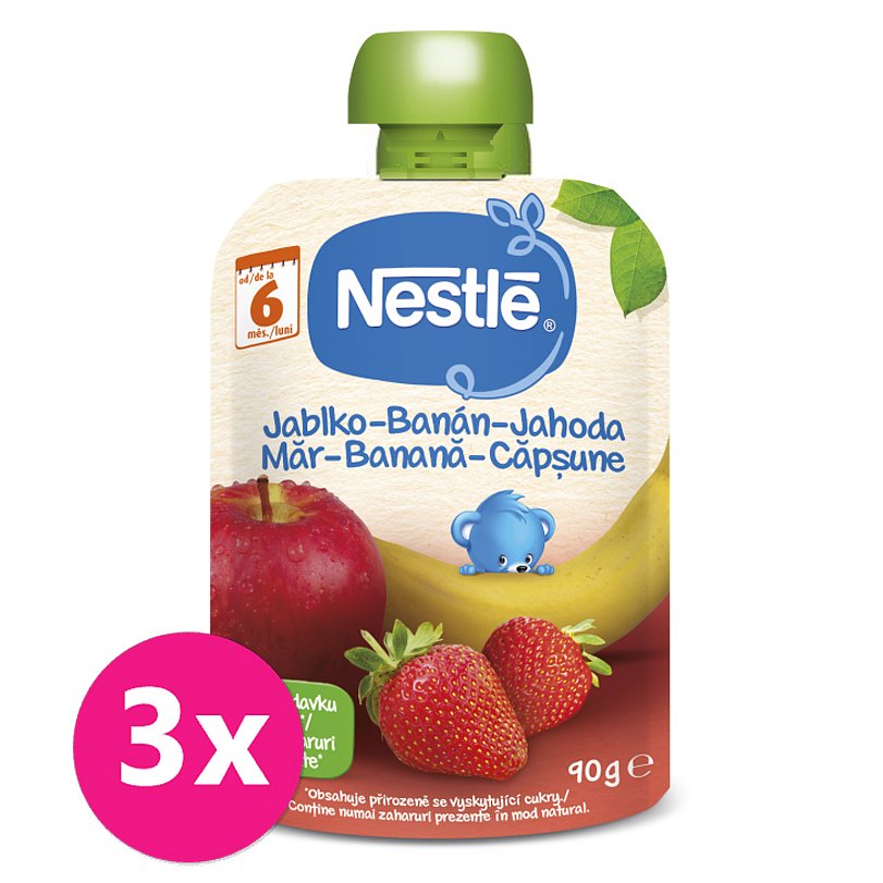 3x NESTLÉ Min Frukt Jablko Banán Jahoda (90 g) – ovocná kapsička