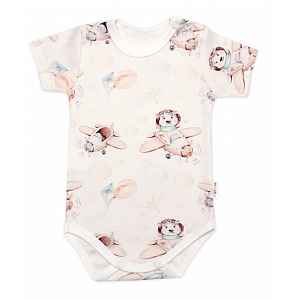 Baby Nellys Body kr. rukáv, bavlna, zapínání u krku, Piloti, krémové vel.  74