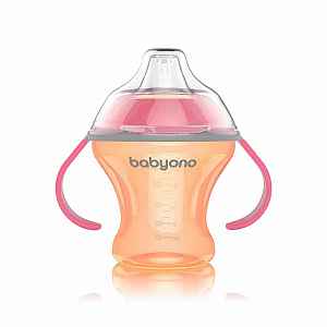 Babyono Nekapající hrneček s měkkým pítkem - oranžovo/růžový