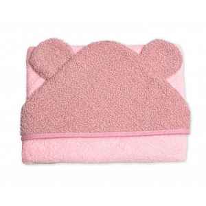 Baby Nellys Kojenecká osuška s kapucí a oušky Boucle 80x80cm, froté -  pudrově růžová