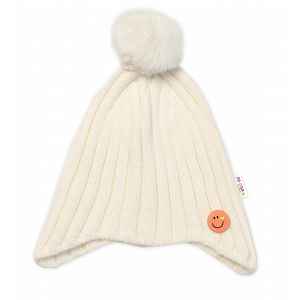 Baby Nellys Zimní čepice s bambulí Smile, smetanová,48-54 cm