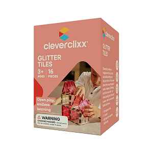 Cleverclixx Magnetická stavebnice Glitter Tiles Pack Transparent - růžové - 16 ks