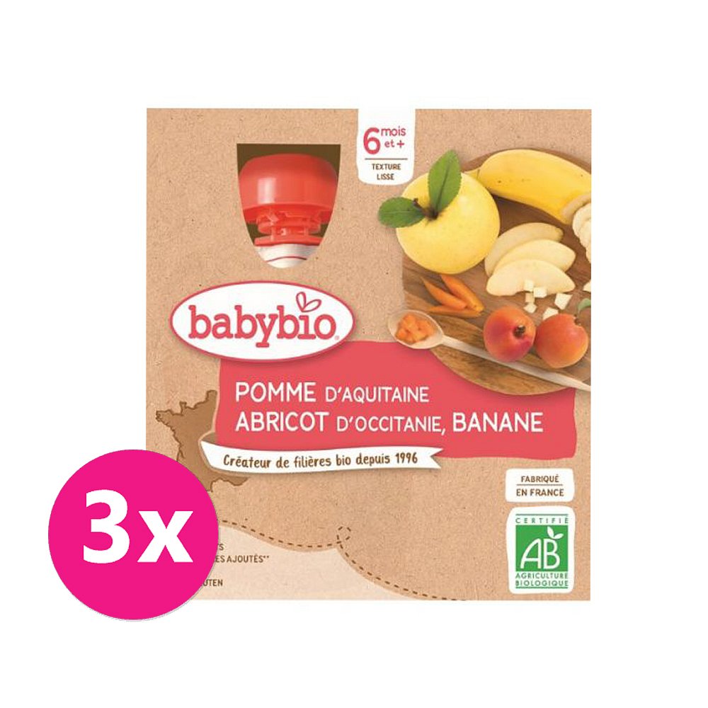 3x BABYBIO Kapsička jablko meruňka banán 4 x 90 g