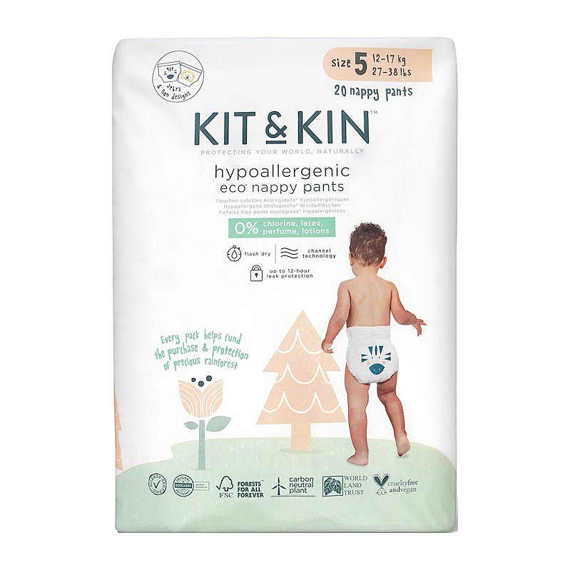 KIT & KIN Ekologické plenkové kalhotky (pull-ups), velikost 5 (20 ks), 15-18 kg