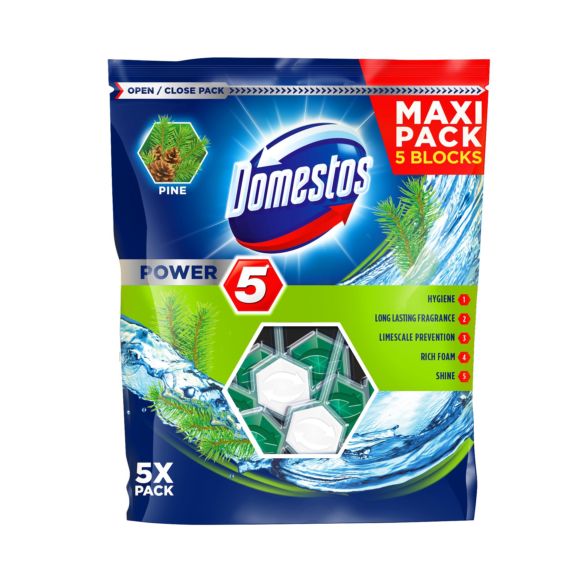 DOMESTOS Power 5 Pine tuhý WC blok 5x55 g