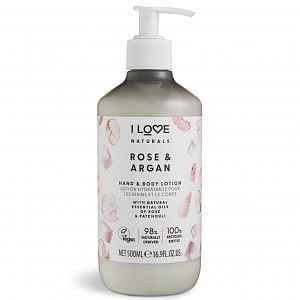 I Love Cosmetics hydratační mléko na ruce a tělo Naturals Rose & Argan (Hand & Body Lotion) 500 ml