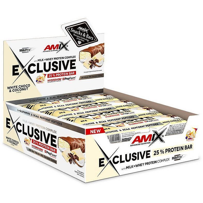 AMIX Exclusive Protein Bar, Bílá čokoláda-kokos, 12x85g