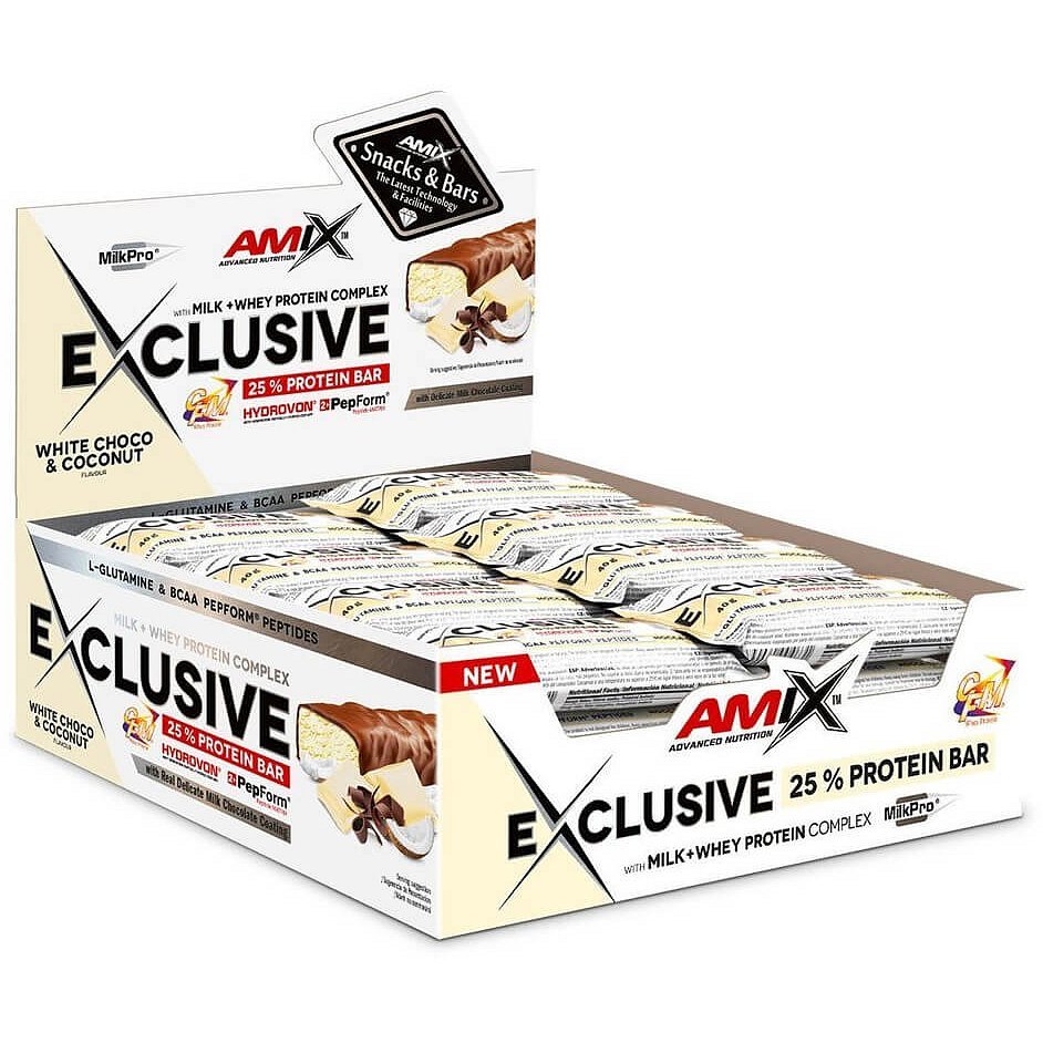 AMIX Exclusive Protein Bar, Bílá čokoláda-kokos, 24x40