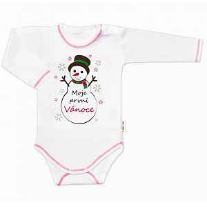 Baby Nellys Body dlouhý rukáv Moje první Vánoce, Sněhulák, bílé vel.  62