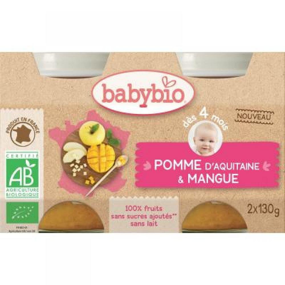 Babybio ovocný příkrm jablko, mango 2 x 130 g