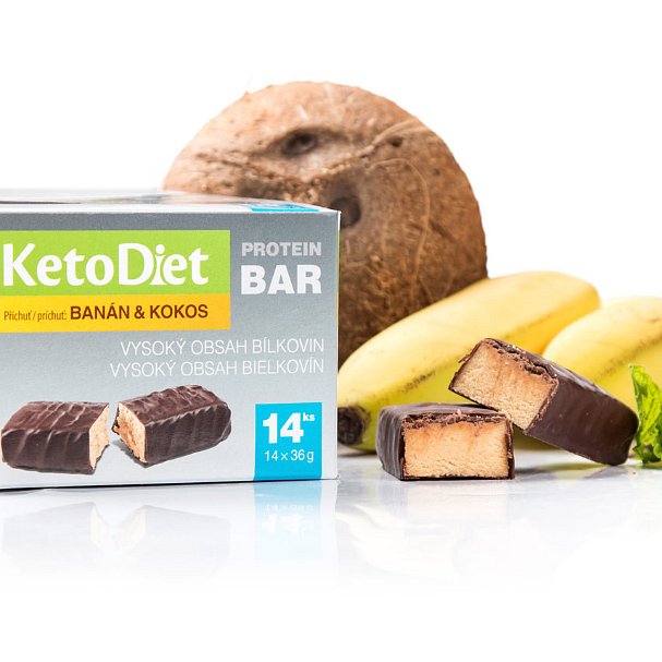 KetoDiet Proteinové tyčinky příchuť kokos-banán 14ks