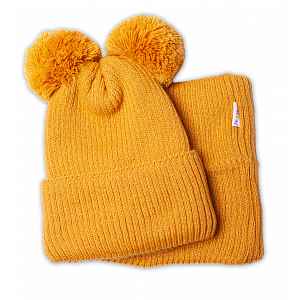 Baby Nellys Zimní pletená čepice + nákrčník, hořčicová