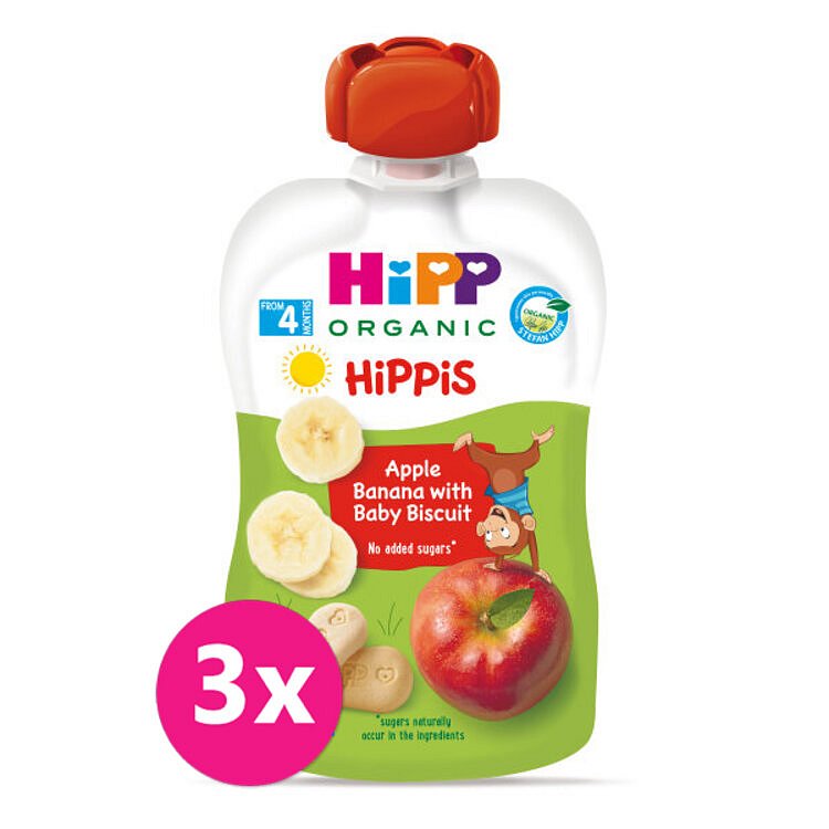 3x HiPP Příkrm ovocný Jablko, banán a sušenky BIO 190 g, 4m+