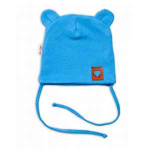 Baby Nellys Bavlněná dvouvrstvá čepice s oušky TEDDY,modrá
