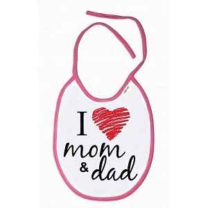 Baby Nellys Nepromokavý bryndáček I love mom & dad, 24 x 27 cm - růžový