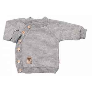Baby Nellys Dětský pletený svetřík s knoflíčky, zap. bokem, Hand Made  šedý vel.  68/74