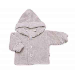 Baby Nellys Pletený svetřík s kapucí a knoflíčky Made with Love, béžový melírek