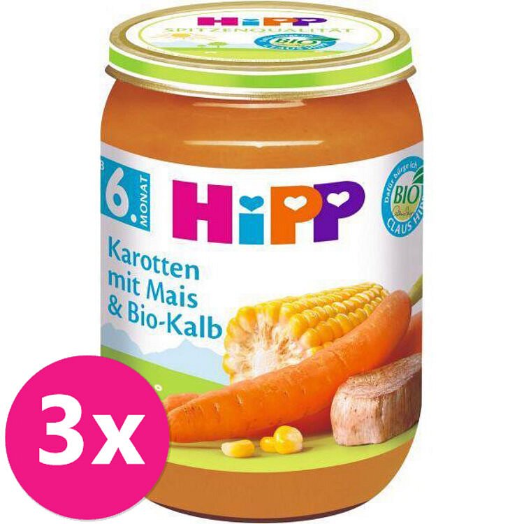 3x HiPP BIO Mrkev s kukuřicí a BIO telecím masem (6m+) 190 g