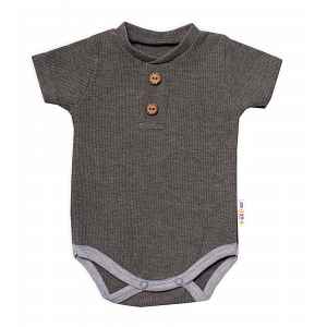 Baby Nellys Kojenecké žebrované body s knoflíčky kr. rukáv, Boy - šedé, vel. 74