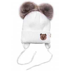Dětská zimní čepice s fleecem Teddy Bear,bambulky - bílá, šedá