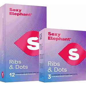 Sexy Elephant Ribs & Dots – vroubkované kondomy (1000 ks)