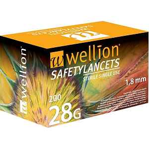 LANCETY WELLION SAFETY LANCETS 28G JEDNORÁZOVÉ BEZPEČNOSTNÍ LANCETY 28G,200KS/2ROKY